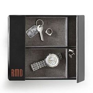 Mark and Graham Rustic Leather Valet Tray, Black, Personalization: SLH
